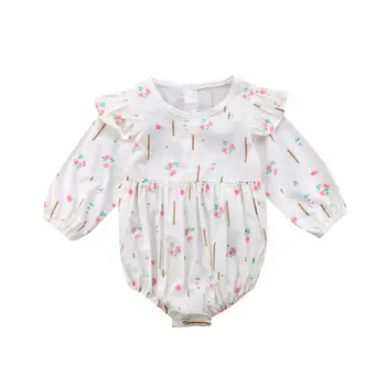 2019 Naujagimiui Kūdikių, Mergaičių Drabužiai ilgomis Rankovėmis Gėlės Bodysuit Mielas Gėlių Medvilnės Jumpsuit Drabužius Baby Girl 0-3T