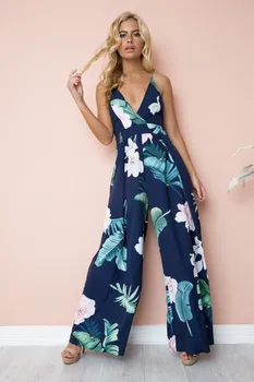 2019 naujo dizaino vasarą V Kaklo dirželio pločio kojų ilgio romper gėlių spausdinti paplūdimio playsuit femme jumpsuit