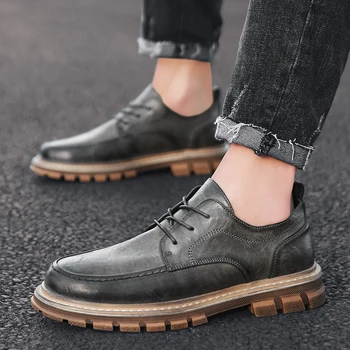 2019 stiliaus mados vyriški batai atsitiktinis natūralios odos vyriška klasikinė juoda juoda nėrinių retro batų žmogus gražus platforma bateliai vyrams