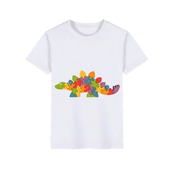 Blizga Bamblys Mažas/Didelis Berniukas/Mergaitė Mados Dinozaurai Spausdinimo Trumpas Rankovėmis White T-Shirt