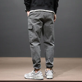 Japonų Stiliaus Mados, Vyrų Džinsai Pločio Kojų Kelnės Palaidi Tinka Didelis Kišenėje Atsitiktinis Krovinių Kelnės Streetwear Dizaineris Hip-Hop Poilsiu