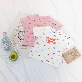 Kūdikių Mergaitės, Print T-shirts Cartoon Automobilių Marškinėliai Vaikams, Merginos 2020 Summerchildren Drabužių Mergaitės Raidė T Marškinėliai Top Pink