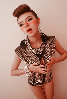 Moterys dainininkas scenoje rodyti nešioja Sidabro Kniedės Bodysuit naktiniame klube moterų DJ seksualus kostiumas DS kostiumai