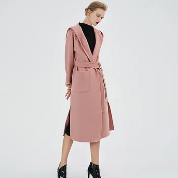 Moterų žiemos paltai rožinės spalvos dvipusis vilnos, kašmyro outwear 2019 m. rudenį plius dydis ponios mados paltai ilgai nemokama laivas