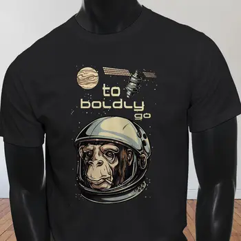 Naują Pavasario Aukštos Elastinga Medvilnės Astronautas Galaktikoje Planetų Palydovų Eiti Kosmoso Beždžionė Ape Žvaigždžių Mens Black T-Shirt Vasaros T-Shirt