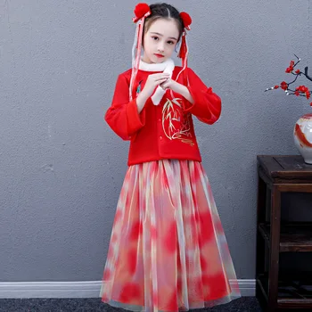 Rudenį Ir Žiemą Mergaičių Hanfu ilgomis Rankovėmis Senovės Suknelė Kinijos Siuvinėjimo Kostiumas New Year ' s Suknelė Veiklos Kostiumas Dovana
