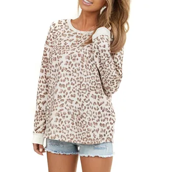 SAGACE palaidinė Moterims Rudenį Viršuje Moterų Ilgas Rankovėmis Marškinėliai Topai Tee Moterų Leopard susiuvimo Tees Mados Prarasti Viršuje Lady T-shirt