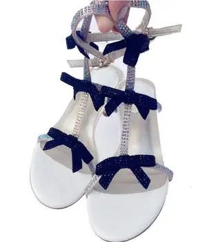 Vasarą Karšta, kalnų krištolas, T-Dirželiai Ponios Kulkšnies Sagtis Sandalai Prabanga Crystal Bow Moterų Sandalai 6cm Med Kulno Moteriška Suknelė Bateliai