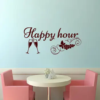 ZOOYOO Happy Hour Vynuogių Vyno Taure Siena Lipdukas PVC Nuimamas Meno Namų Dekoro Restoranas Kūrybos Sienos Lipdukai