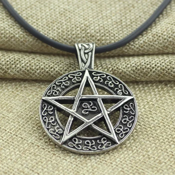 Drop Laivyba Antgamtinių Pentacle Pentagram Pakabukas Vyrų Karoliai Ragana Apsaugos Star Amuletas Karoliai Odos Lyno, Grandinės