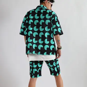 Nauji vyriški geometrinis turas trumpas rankovės tiktų šiuolaikinės laisvi marškinėliai uosto stiliaus hip-hop temperamentas trumpas rankovės banga trumpas rankovės