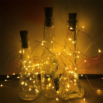 Patalpų varinės vielos lempos string stiklo vyno butelis, namuose baras Kalėdinė dekoracija atmosferą miegamajame lenkimo LED butelio kamštis žibintai.