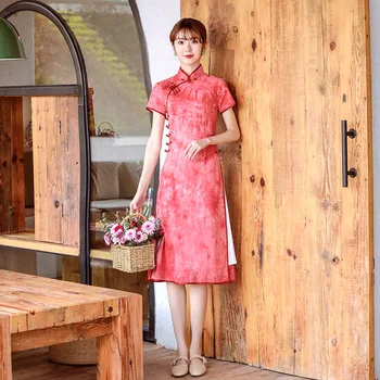 FZSLCYIYI Vietnamo stiliaus elegantiška panele spausdinti rytų qipao cheongsam mandarinų apykaklės aodai suknelė ao dai qipao kinų suknelė