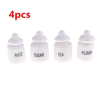 4pcs Mini 1:12 Lėlės Namas Miniatiūriniai Mielas Baltos Keramikos Saugojimo Stiklainiai Virtuvės Reikmenys Klasikinis Apsimesti Žaisti Baldai