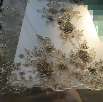 1 kiemas aukso 3D gėlių puošnios nėrinių audinio akies siuvinėtų nėrinių audinio birdal vestuvių audiniai