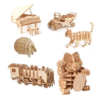 1 x 3D Medines Automobilių Gyvūnų Puzzle Dėlionės Woodcraft Žaislų Rinkinys 