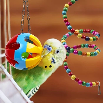 10 Pak Paukštis Narve, Žaislai Papūgos Patikimas ir Chewable - Sūpynės Kabinti Kramtomoji Bite Tiltas Mediniai Karoliukai Rutulį Bell Žaislai.