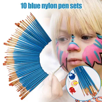 10 Vienetų Vaikų Teptukai Mėlynas Apvalus smailiu galiuku Nailono Plaukų Šepetys Rinkinį, Piešimo, Akvarelės Pen UY8