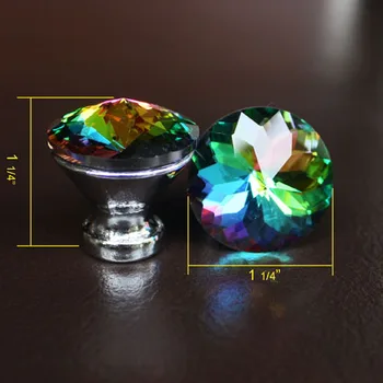 10 vnt kristalų stalčių rankenos 30mm spintos traukti rankena stiklo diamond kelių spalvų