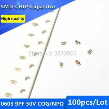 100vnt 0603 9PF 50V KD/NPO 0.5% X7R SMD Chip Kondensatorius