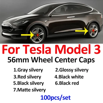 100vnt/nustatyti Tesla Model 3 Auto Ratų Centras Dangtelis Stebulės Apima XWC1385-01 2.2 colių 56mm 57mm ABS Automobilių Stilius Raudona/Juoda