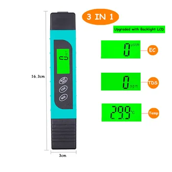 10vnt 3 1. LCD Skaitmeninis TDS EB TEMP Vandens Kokybės Matuoklis Testeriai Akvariumas Baseinas Hydroponics su apšvietimu 44% nuolaida