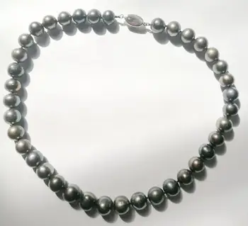 11mm Ryškiai juoda pilka nekilnojamojo Perlų vėrinį 925 sidabro užsegimas natūralių Gėlavandenių PERLŲ Moterų Papuošalai 17