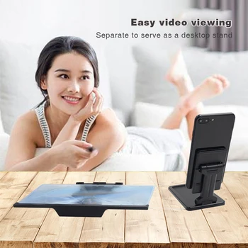 12 colių 3D Mobilusis Telefonas Ekrano Didintuvai HD Vaizdo Stiprintuvo Stovas Laikiklis su Filmo Žaidimas Didinamąjį Lankstymo Telefono Stalas Turėtojas