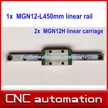 12mm linijinis vadovas MGN12 L 450mm linijinis geležinkeliais 2vnt MGN12H linijinis vagonuose blokas CNC 