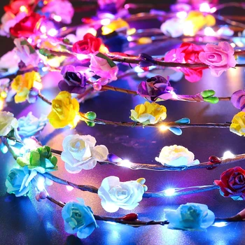 12Pcs LED Gėlių Vainikai, Lankelis Gėlių Vainikai 10LED Nuotakos Vainikas Švytinti Šukuosena, Vestuvių Gimtadienio Šventė Šaliai Dekoro