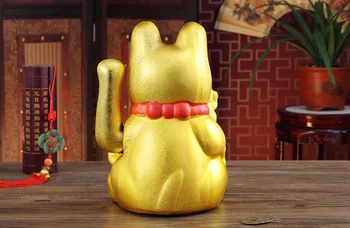 13 colių besišypsantis veidas pinigų sūpynės Atviras golden elektros sveikindamasi ranka, keramikos katė dovana pasisekė Piggy bank bstatue namų vestuvių