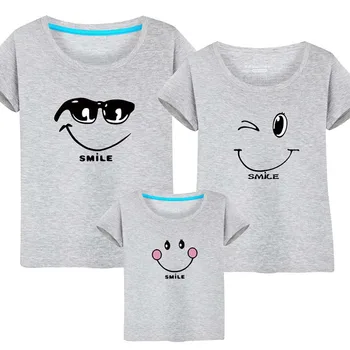 14 Spalvų, Šeimos Drabužių Komplektus Atitikimo Medvilnės Vaikams Tinka Animacinių filmų Šypsena marškinėliai 2018 m. Vasaros Top Šeima atrodo t-shirt Tees