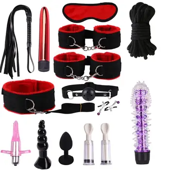 14Pcs/Set Žaislai Suaugusiems, Sekso Produktai Bdsm Bondage Apribojimų Rinkiniai Antrankiai Dildo Vibratorius Plakti Erotinis Sekso Žaislai Moterims