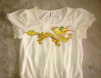 16*33cm didelis aukso geltona dragon siuvinėjimo paillette blizgučiais pleistras aplikacijos su karšto lydalo klijai ant nugaros drabužius 