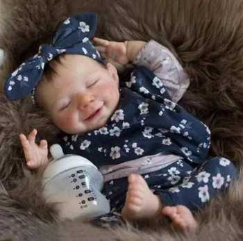 17 Colių Visos Gumos Tikroviška Reborn Baby Girl Su Miela Šypsena Miega Naujagimiui Mergina Žaislas Balandžio