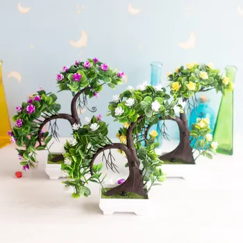 1PC Dirbtinis Žalieji Augalai Bonsai Modeliavimas Plastiko Nedidelis Medis Puodą Vazoninių Augalų Ornamentais Namų Stalo Sodo Dekoro su Pot