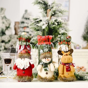 1PC Kalėdų Raudono Vyno Butelis Apima Maišelį, Lino Šventė Santa Claus Snaigės Modelio Butelio Dangtelį, Kalėdų Dekoracijos namams