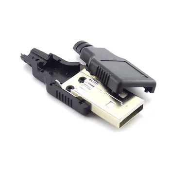 1PCS 10VNT Type A Male female USB 4 Pin mirco Kištukinis Sujungiklis Su Juodo Plastiko Dangtelis Lydmetalis 
