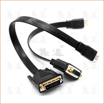 1PCS 30cm Butas Slim High Speed HDMI Male & moterims, DVI 24+1 Male Kabelio