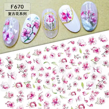 1pcs Gėlių Serijos Nagų Vandens Lipdukas Lipdukas Gėlių Sakura Daisy Rožių Lapų lipnios Folijos Nagų Dekoravimo F670