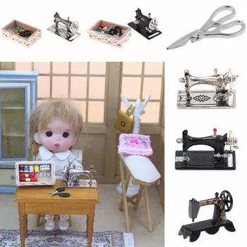 1Set 1:12 Mini Siuvimo Mašina Modeliavimas Namų Baldai Mergina Doll House Dekoro Miniatiūriniai Lėlių Priedai