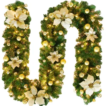 2.7 M Kalėdų LED Rotango Girliandą Dekoratyvinis Green Christmas Garland Dirbtinės Kalėdų Medžio Rotango Reklama Apdaila