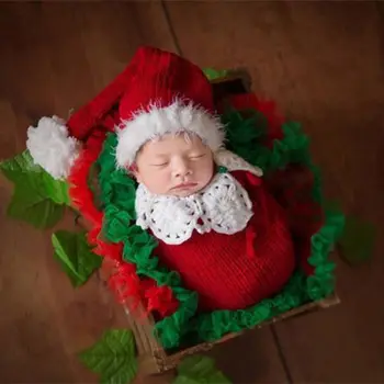 2 Vnt/Komplektas Kūdikiams, Vaikiška Kalėdų Kostiumas Kūdikių Hat+Romper Jumpsuit Megzti Nėrimo Komplektus Naujagimių Fotografijos Rekvizitai
