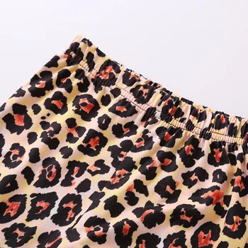 2 Vnt Kūdikių Mergaičių Rudens Apranga Ilgomis Rankovėmis Leopardas Spausdinimo Raundo Meilės, Print T-Shirt Užsiliepsnojo Kelnės Leopard Susiuvimo Rinkinys