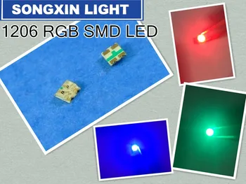 200pcs 1206 (3227) RGB Bendro Anodo SMD LED Granulių Trispalvę Raudona Žalia Mėlyna Itin Šviesus Chip LED Šviesos Diodų Lempos SMT