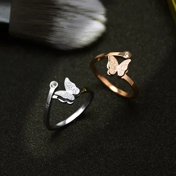 2016 m. Moterų butterful Žiedas Aukso spalvos 316L Nerūdijančio Plieno Papuošalai Vestuvių Žiedas crystal mados papuošalai moterims