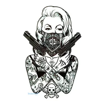 2017 karšto pardavimo Cool tattoos kūno menas mergina su šautuvus Vandeniui Laikina Tatuiruotė Lipdukai netikrą tatuiruotę sudaro mergaitės berniukai