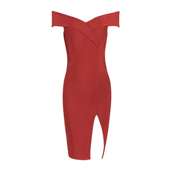2017 raudona viskozė padalinta off peties megzti elastinga hl bodycon tvarstis suknelė