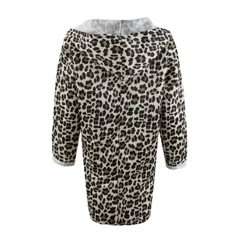2018 Leopardas spausdinti karšto pardavimui, Liemenės, Paltai Mados ilgomis rankovėmis rudens drabužiai Laisvi Užtrauktukas iki Pocksts ponios Outwear Gobtuvu Viršūnės