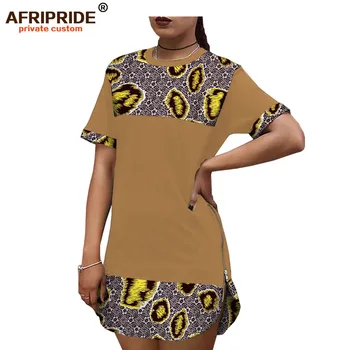 2019 Afrikos vasaros nauji ilgi marškinėliai moterims su Dviem metaliniais užtrauktukais ankara ir spalvos audinio dashiki slim fit mini suknelė A1925104